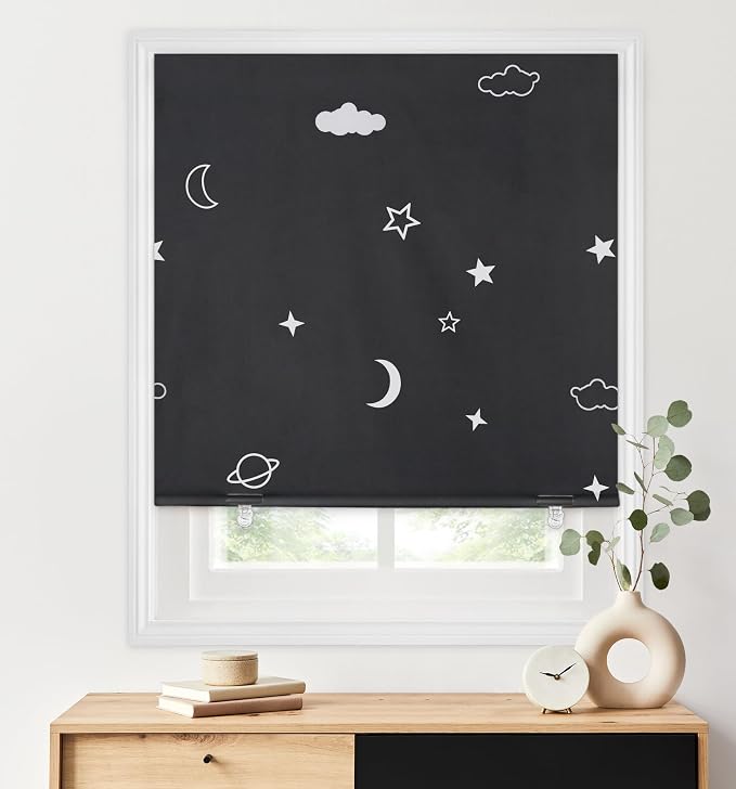 LazBlinds 100% Blackout Roller Shades, Stars | No tools No Drill Cordless Blinds by LazBlinds