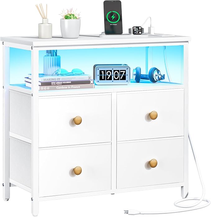 Yoobure Night Stand with Charge Station, Nightstand with 4 Drawers Bedside Table by Yoobure