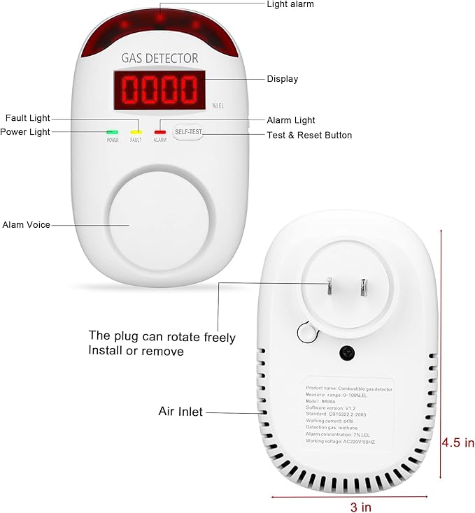 Gas Leak Detector for Home - Plug in Gas Detector for Home Natural Gas,Combustible Gas Detector for LNG, LPG, Propane, Methane.