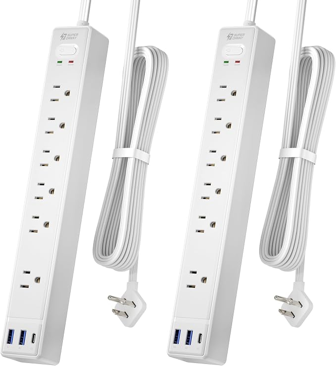 2 Pack 6Ft Extension Cord, SUPERDANNY Flat Plug Surge Protector Power Strip | by SUPERDANNY