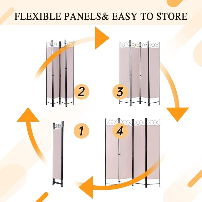 Room Divider, Folding Privacy Screen 4 Panels Portable Wall Divider Partition - Image 3