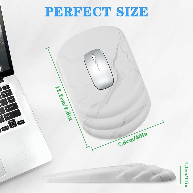Mouse Pad Wrist Wrist Rest, Comfortable Memory Foam Wrist Rest, Non-Slip PU Base, Ergonomic Wrist Support and Arm Rests for Gaming, Office, Computer Use, Relieve Typing Pain （White Marble）