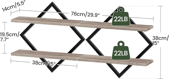 Floating Shelves for Wall, 2-Tier Hanging Shelves, for Living Room, Greige - Image 3