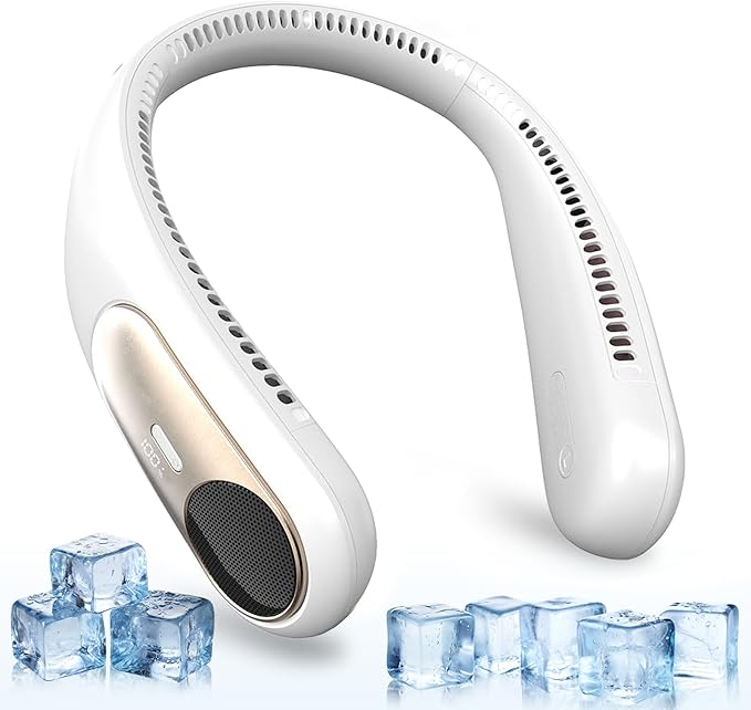 Portable Neck Fan,Personal Wearable Bladeless Fan,LED Display,4-Speeds,6000mAh USB Rechargeable,360° Strong Cooling Wind,Hands Free,White Elephant Gift,Christmas Gifts for Men Women Dad Mom (White)