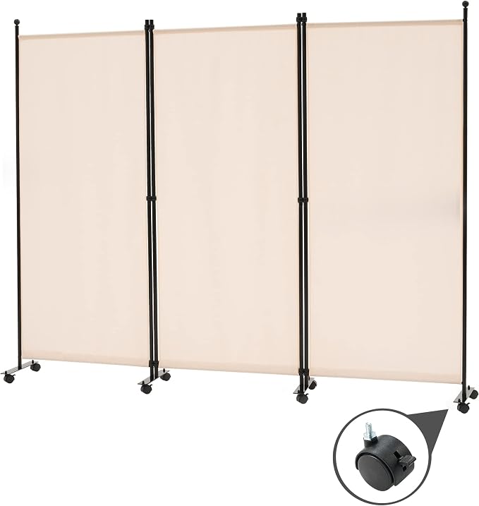 Spurgehom 3 Panel Rolling Room Divider, Folding Partition Privacy Screens | by Spurgehom
