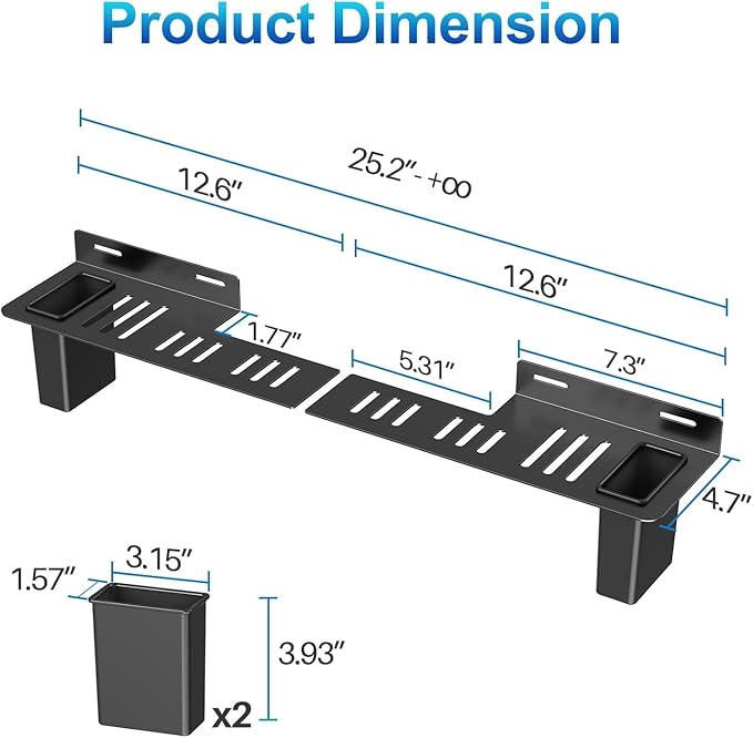 BYMECOST Heavy-Duty Steel Soundbar Mount Under TV with 2 Storage Boxes, Universal 88 Lbs Fit for Large Sound Bars, Sound Bar Wall Mount Bracket Stand Compatible with Samsung/JBL/LG, Complete Hardware