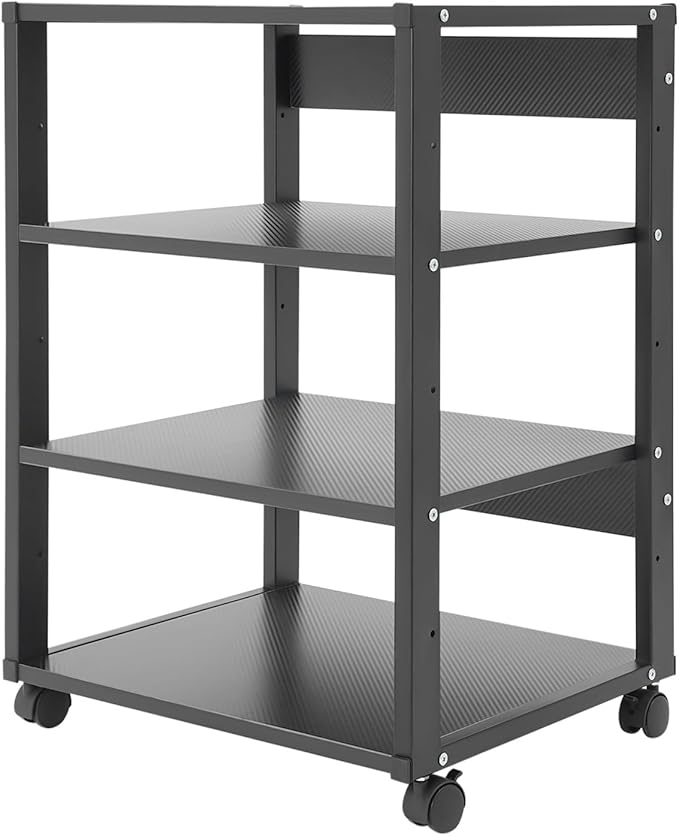 4-Tier AV Media Stand Rack, Black Rolling Stereo Audio Rack Stand with Wheels, Mobile & Space-Saving Design, Perfect for Speakers, DVD Players, Amplifiers (19.7 * 15.7 * 27.4in)