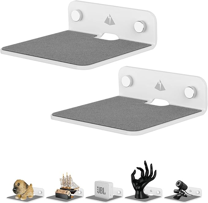 TXEsign 2-Pack 4.25" Acrylic Small Floating Shelves - Speaker Mount, Webcam, Cell Phones, Display Shelf (White, Small)