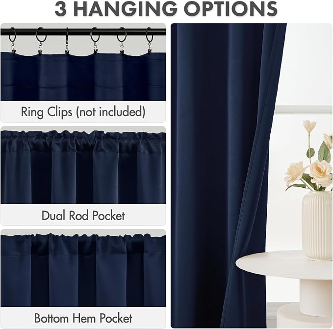 MIULEE 4-Panel 36 Inch Blackout Kitchen Tier Curtains Over Sink Navy Blue | - Image 2