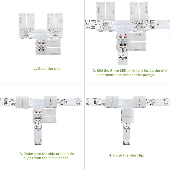 LightingWill 10pcs/Pack T Shape Solderless Snap Down 2Pin Conductor LED Strip Connector for Quick Splitter Connection of 8mm Wide 3528 2835 Single Color Flex LED Strips