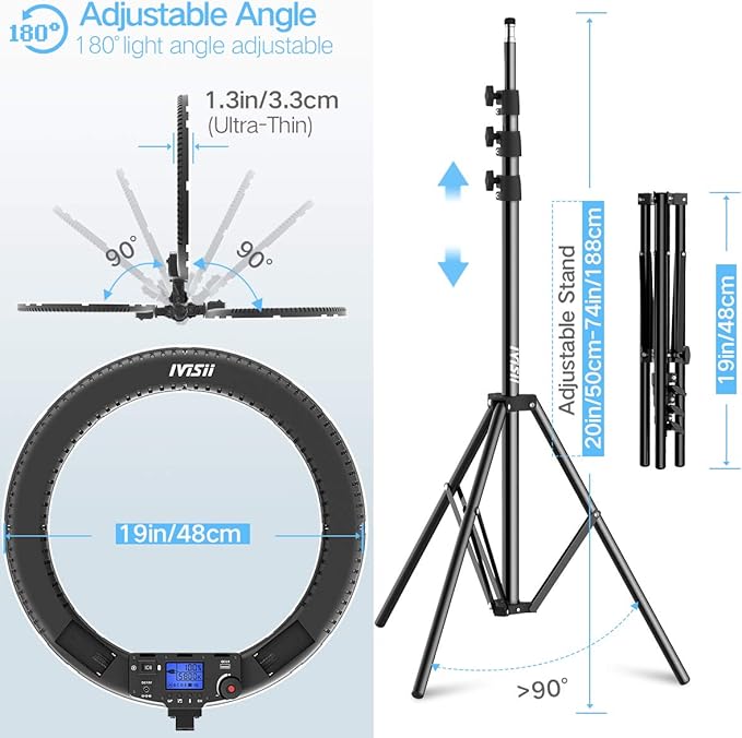 IVISII 19 inch Ring Light with Remote Controller and Stand ipad Holder,60W Bi-Color with 4 Color Soft Filters for Live Stream/Makeup/YouTube Video/TikTok/Zoom/Photography