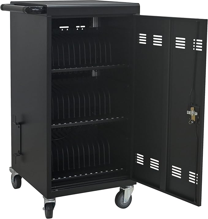 Aokleo Laptop Charging Cart,45 Devices Tablet Storage Carts for pad Up to 16.3" Screen Size, Classroom Computer Mobile Charging Station for Pads, Chromebooks,Laptops, Security Storage(45 Bay-Black)