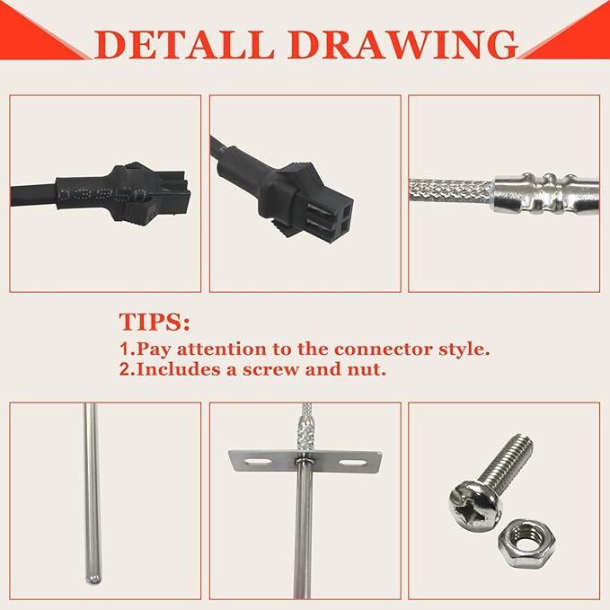 Replacement RTD Temperature Probe Sensor, Compatible with Pit Boss Pellet Grill PB1000XL-025-R00 V2
