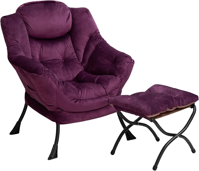 HollyHOME Lazy Chair with Foldable Ottoman, Accent Comfy Lounge Armchair and by HollyHOME
