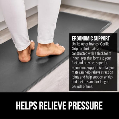 GORILLA GRIP 2 Pack Comfortable Cushioned Kitchen Mats for Floor, 17x29 + 17x59, Waterproof, Stain Resistant, 1/2 Inch Thick Soft Ergonomic Standing Desk Anti Fatigue Mat, Foam Supports Feet, Charcoal