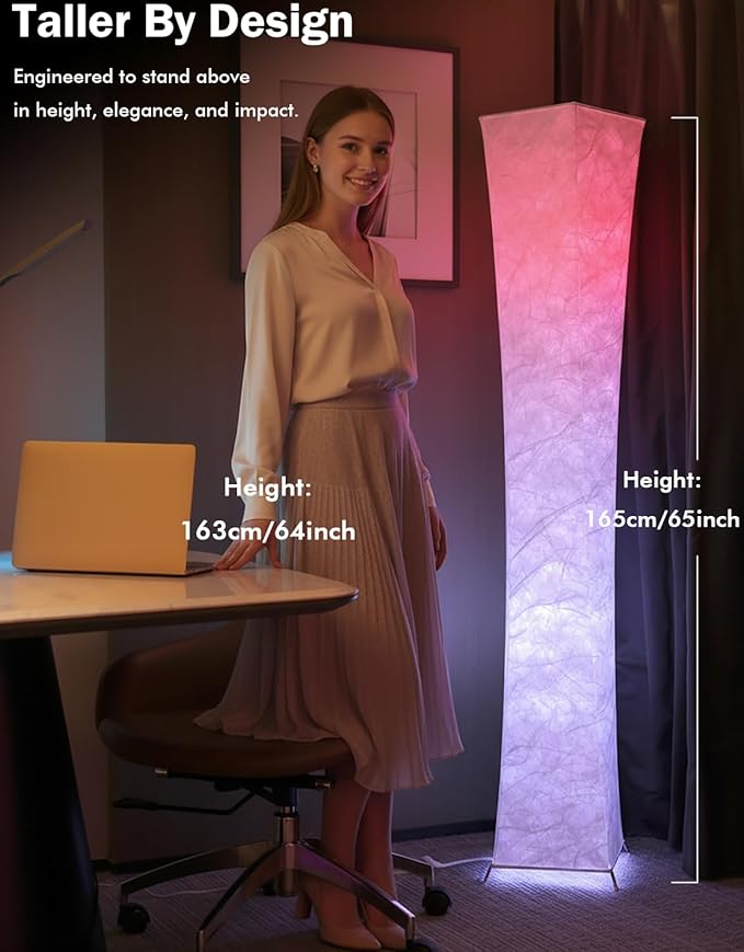 LEONC RGB+CCT Floor Lamp with Remote, 1800lm LED Tuya Smart 9W×2 Bulbs, 61" Smart Modern Floor Lamp with Alexa, Music Sync and 16 Million Colors, Color Changing Standing Lamp for Bedroom Living Room