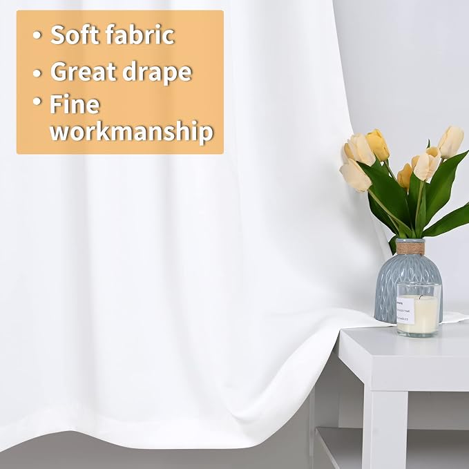 YoungsTex White 100% Blackout Curtains 48 Inches Length - Image 5