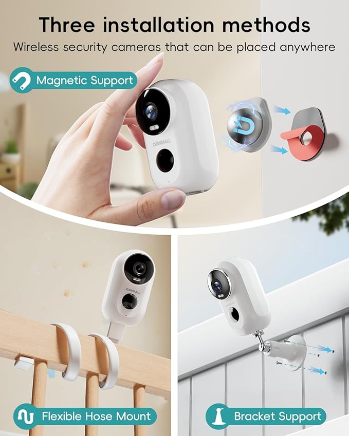 ZUMIMALL Security Cameras Wireless Outdoor, 2 Packs, 2K Cameras for Home Security, Outdoor/Indoor Camera Battery Powered, 2.4G WiFi, Magnetic Mount,3MP Color Night Vision/Siren/PIR/AI/Cloud/Alexa