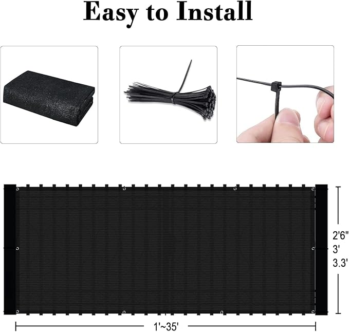 Custom Size 3.3'x13' Black Balcony Privacy Screen 90% UV Block | Windscreen - Image 3