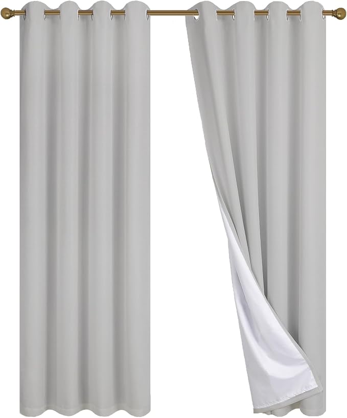 Diraysid 100% Blackout Curtains Light Grey Linen Curtains - Image 9