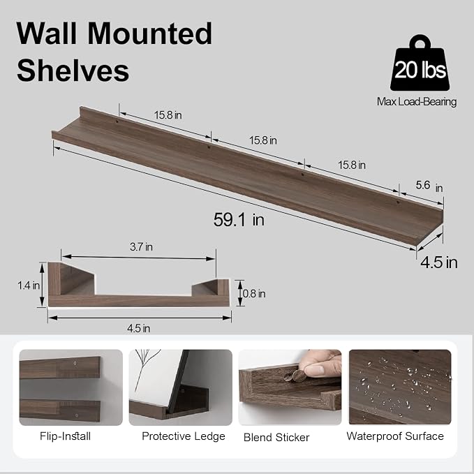 Walnut Floating Shelves for Wall Decor, 60 in Shelf - Image 3
