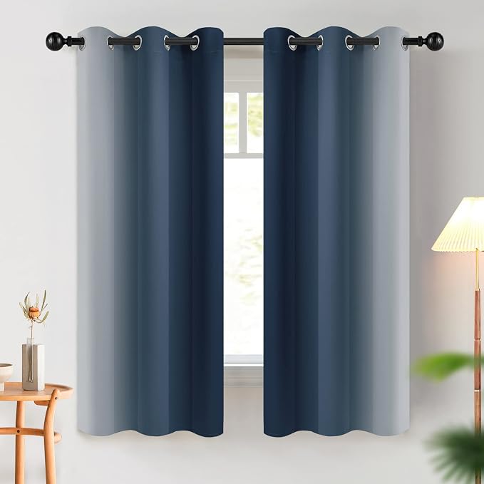 COSVIYA Grommet Room Darkening Ombre Navy Blue Curtains W42xL63 inch | Navy and - Image 2