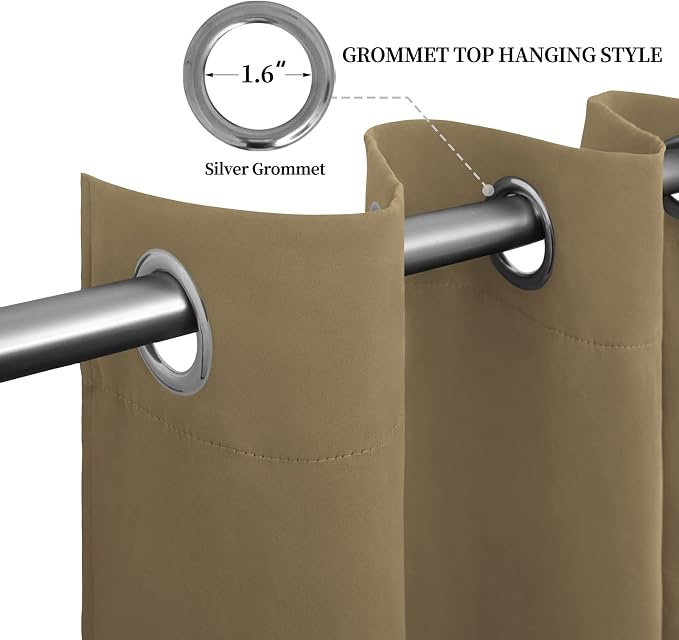 Easy-Going Thermal Grommet Blackout Curtains, 2 Panels 52x63 in, Tan | Washable - Image 5