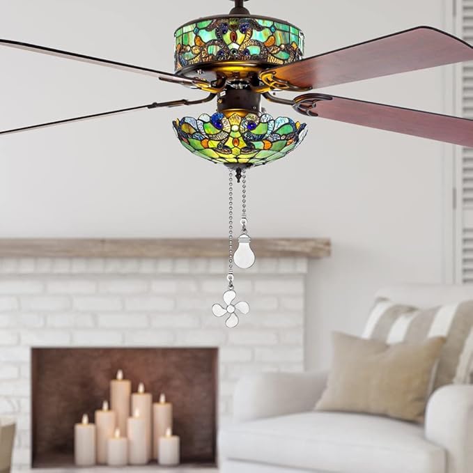 ZE-268S6- Ceiling Fan Pull Chain Set, 12 Inch Nickel, 4 Pieces Fan and Light Design Extension, for Ceiling Fan and Lighting
