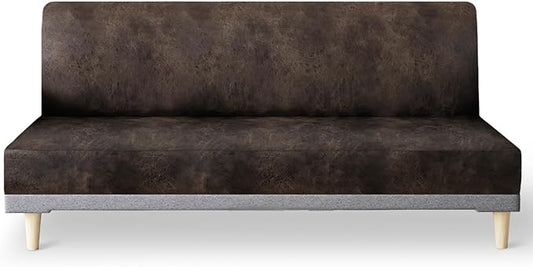 molasofa Leather Like Stretch Futon Slipcover Armless Futon Bed Sofa Cover Furniture Protector with Elastic Bottom, Soft and Washable Futon Cover for Sofa Bed Stay in Place（Medium，Dark Brown）