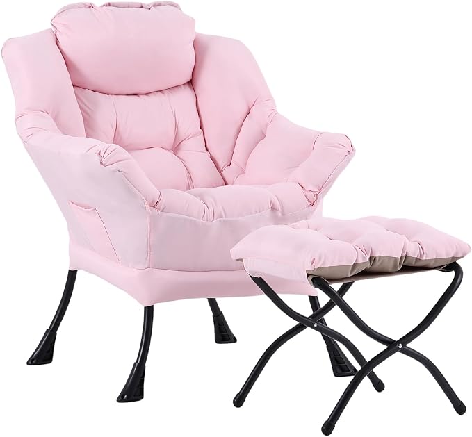 Lazy Chair with Ottoman, Comfy Accent Reading Chair, Removable Cover, with by LITA