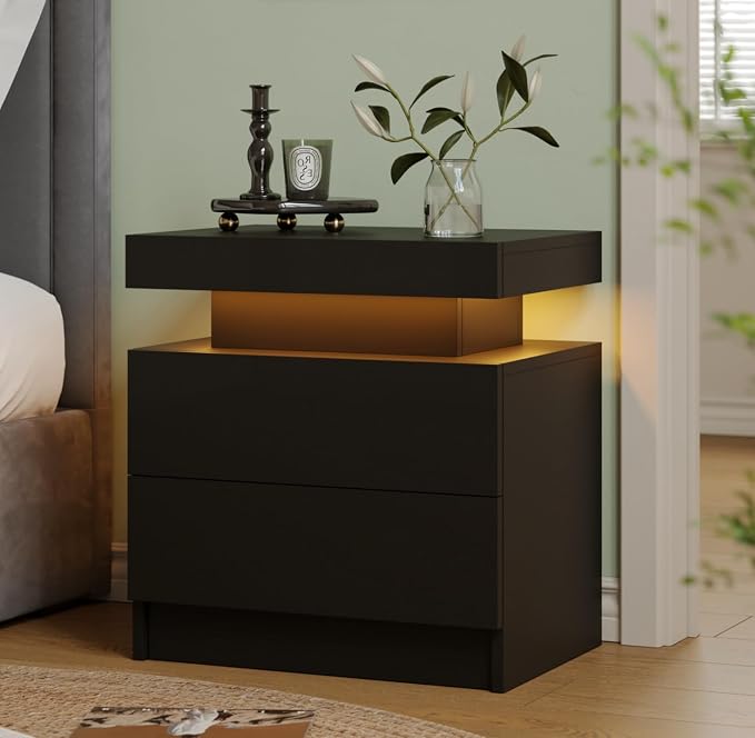 Modern White LED Nightstand for Bedroom Bedside Table by Unknown
