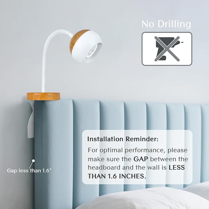 Patented Innovative Design Headboard Reading Light. No Drilling Book Light - Image 3