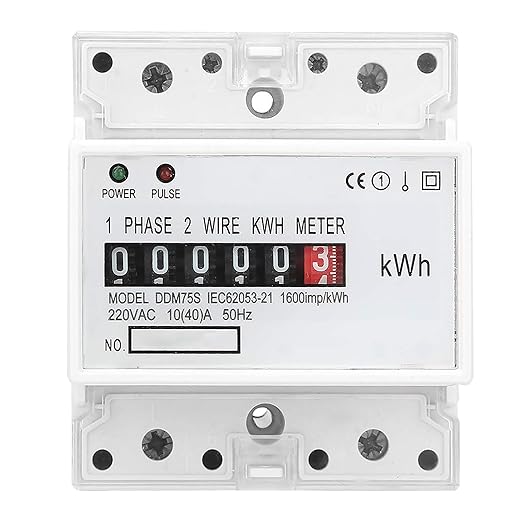 Electric Meter, Single Phase 4P LED DIN-Rail Electricity Power Consumption Wattmeter Energy Meter DDM75S 10 to 40A Digital Display
