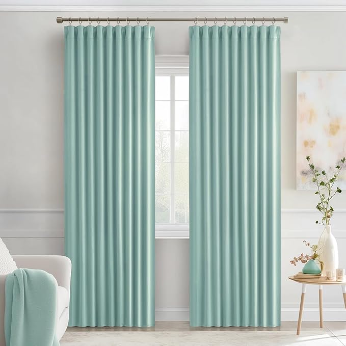 MIULEE Aqua Back Tab Blackout Curtains 52x72 Inches Long 2 Panels Set | Rod - Image 9