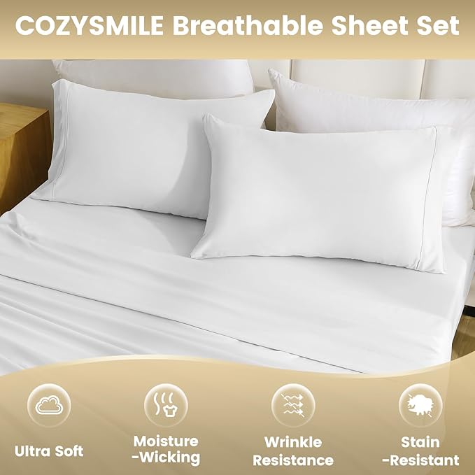 Full Sheet Set - 4 Piece Silky Ultra Soft Breathable Bed Sheet Set, 16" Deep Pocket for Mattress,Hotel Luxury Clearance Full Size Sheet Sets & Wrinkle Free,Easy Care Cooling Bedding Sheets（White）