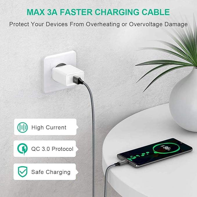 etguuds USB A to USB C Cable 4ft, 2-Pack, 3A Fast Charging Type C Charger Cord for iPhone 17 16 15 Pro Max 16e 17 Air, Samsung Galaxy S25 S24 S23 S22 S21 S20 A17 A16 A56 A55 Flip Fold, Gray