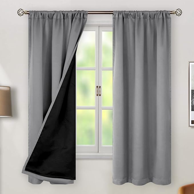BGment Dove Grey 100% Blackout Curtains 63 Inch Length - Image 2