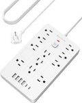 Bawmwim Surge Protector Power Strip - 11 Outlets(1850W/15A) with 6 USB Ports(2 USB C), 10FT Flat Plug Extension Cord, Wall Mount, White, ETL Listed for Home, Dorm Room