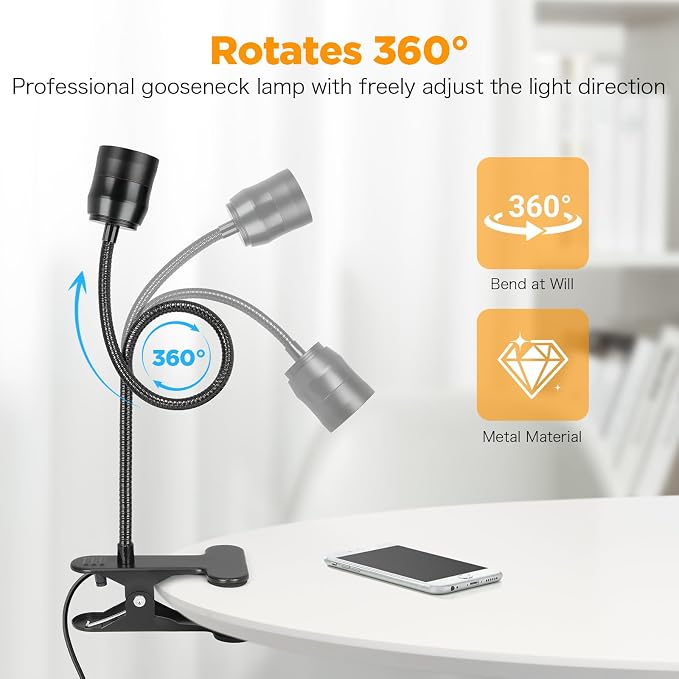Dimmable LED Clip on Light for Bed Reading, 360° Flexible Gooseneck, 2 Pack | - Image 4