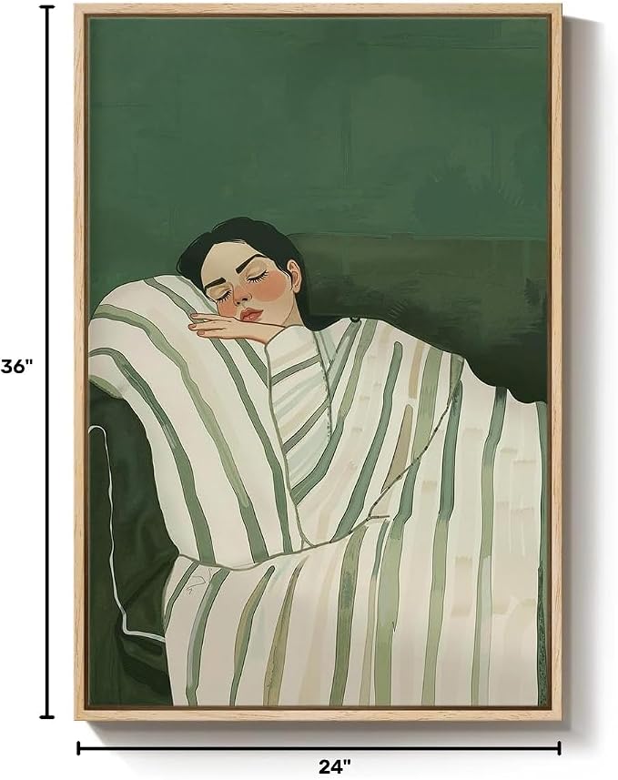 Framed Woman Bedroom Wall Art, Large Cozy Woman Canvas Painting - Image 9