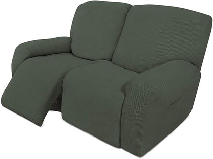 Easy-Going 6 Pieces Recliner Loveseat Stretch Sofa Slipcover Sofa Cover Furniture Protector Couch Soft with Elastic Bottom Kids, Spandex Jacquard Fabric Small Checks Olive Green