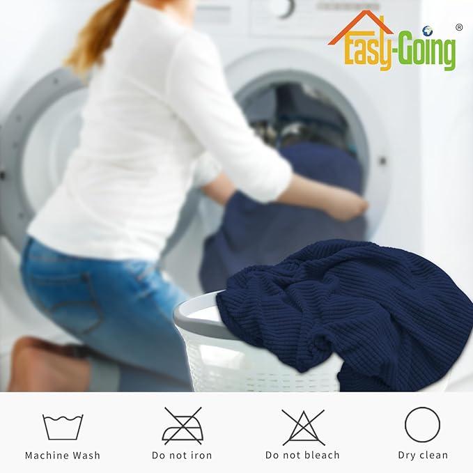 Easy-Going 2-Piece Recliner Console Cover for Reclining Loveseat Covers Stretch Jacquard Middle Console Cover for Recliner Couch and Sofa Navy