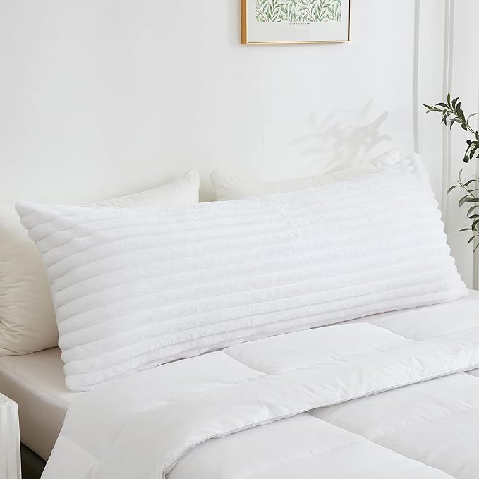 Full Body Pillow with Fluffy Stripe Faux Fur Removable Cover, Long Bed Pillow - Image 4