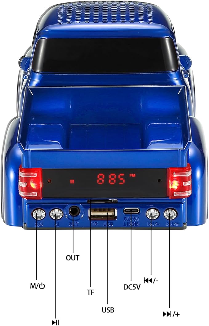WSTER WS-538 Retro Pickup Truck Bluetooth Replica Speaker – Portable Wireless Car Model Speaker with FM, TWS, LED Party Lights, USB/TF Playback, Built-in Microphone, Type-C, Surprise Gift(Blue)