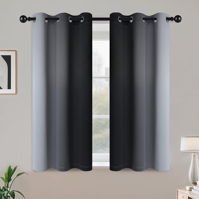 COSVIYA Grommet Ombre Black Room Darkening Curtains 45 inch - Image 2