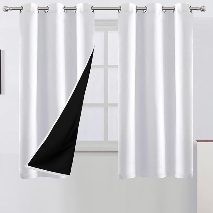 100% Blackout Curtains 63 Inch Long White Curtains 2 Panels by Lemomo