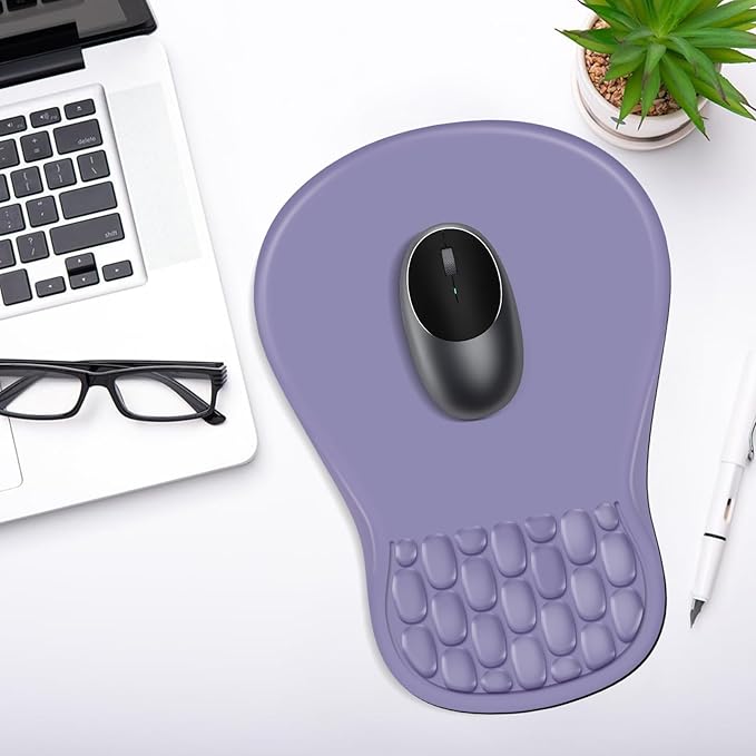 YIWEI Ergonomic Mouse Pad with Wrist Rest - Comfortable Office Mousepad with Memory Foam Wrist Support for Carpal Tunnel Relief, Mouse Pads with Non-Slip Base for Gaming and Home (Purple)