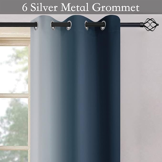 SimpleHome Ombre Navy Blue to Grey White Curtains - Image 5