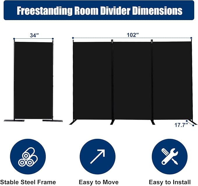 Room Divider 3 Panel-102''Wide, 6FT Room Dividers and Folding Privacy Screen | - Image 6