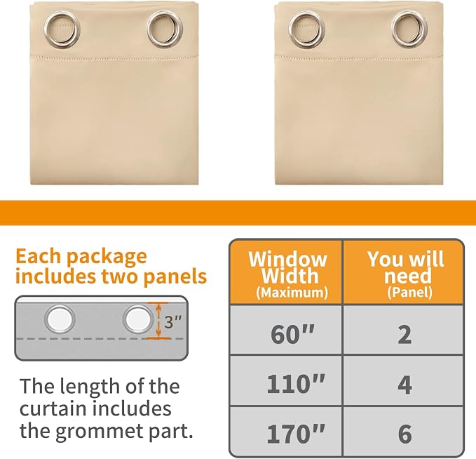 YoungsTex 100% Blackout Curtains 45 Inch Length 2 Panels, Room Darkening Drapes - Image 6